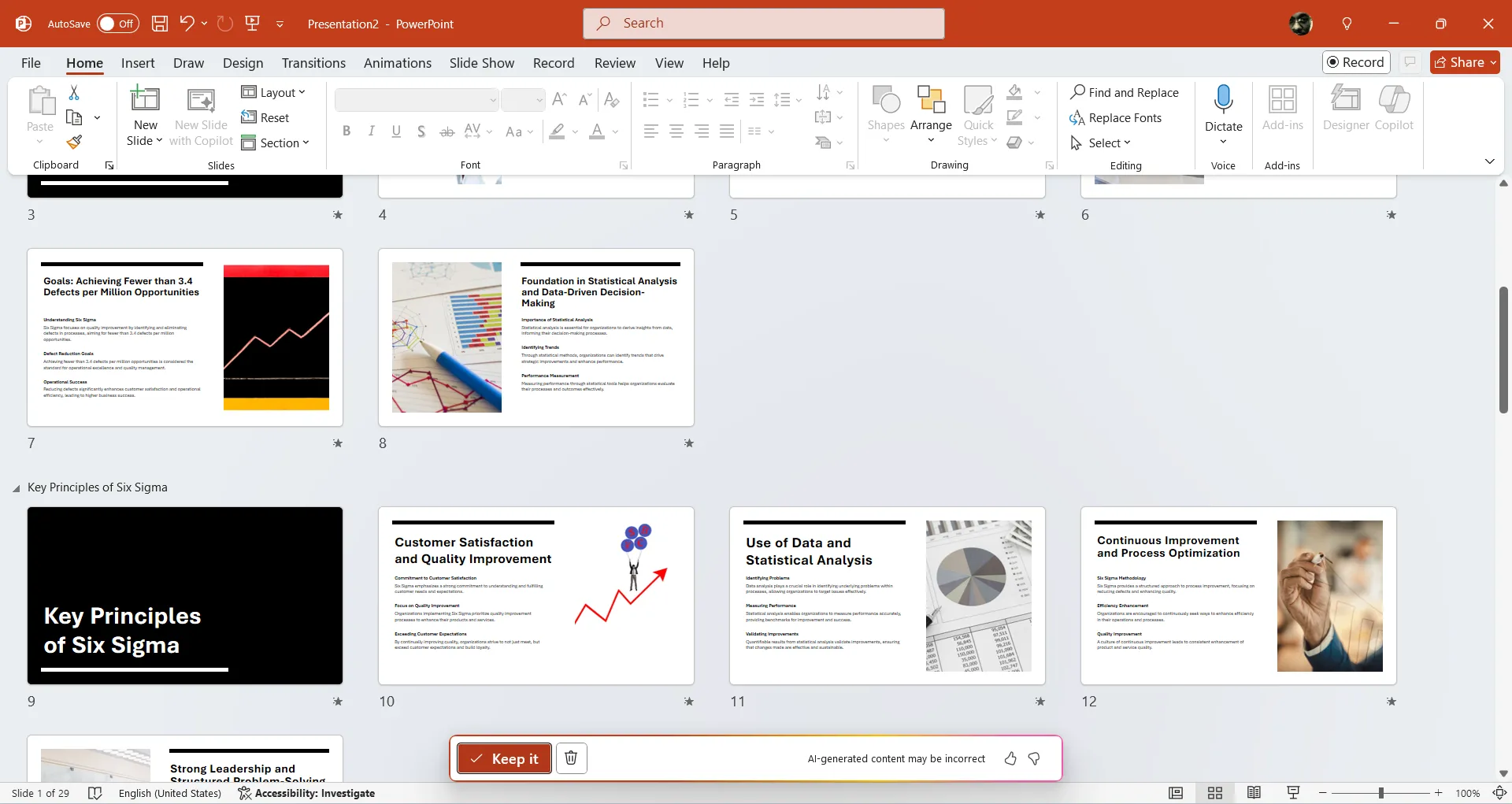 Kết quả các slide được Copilot tạo ra, sẵn sàng chèn vào bài thuyết trình PowerPoint