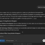 Kết quả tìm kiếm 'Electron wrappers' trên ChatGPT Search hiển thị giải thích chi tiết và ví dụ.