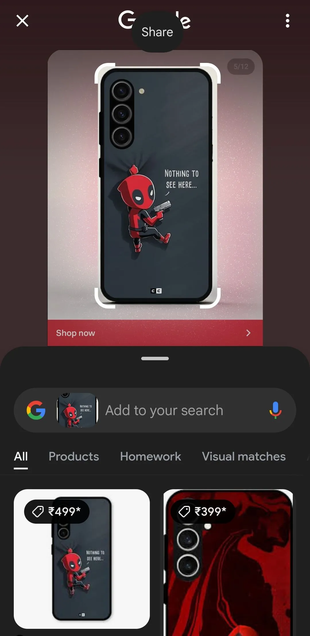 Kết quả tìm kiếm hình ảnh Google từ tính năng Circle to Search cho ốp lưng điện thoại