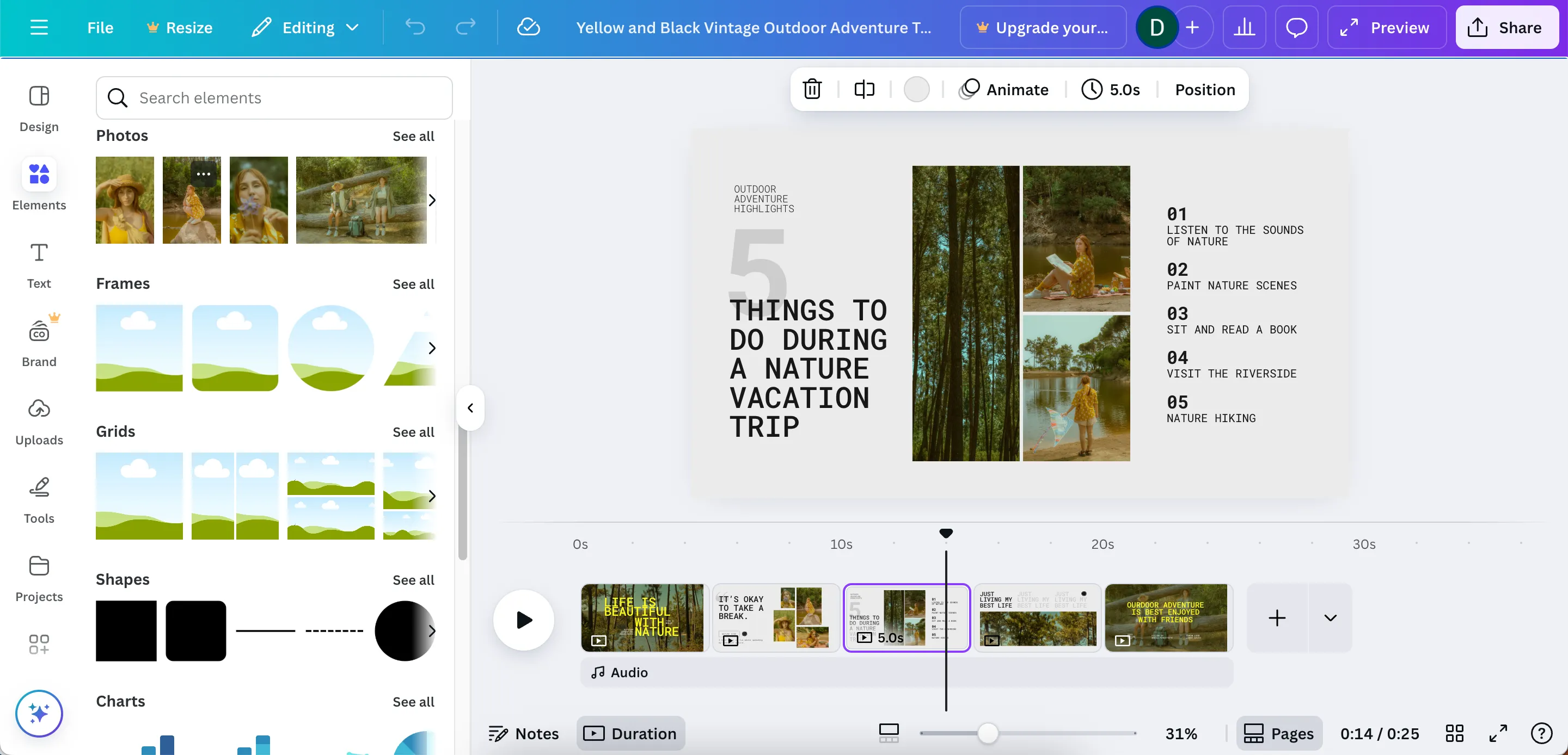 Kho tàng yếu tố (Elements) đa dạng trong ứng dụng chỉnh sửa video Canva