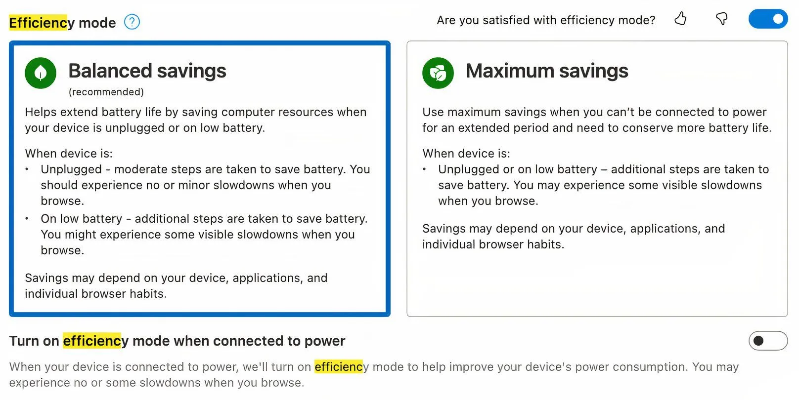 Kích hoạt chế độ hiệu suất và tùy chọn tiết kiệm pin trên Microsoft Edge