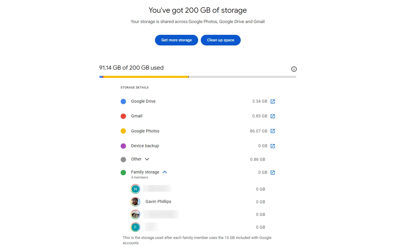 Kiểm soát dung lượng Google One trong tài khoản gia đình