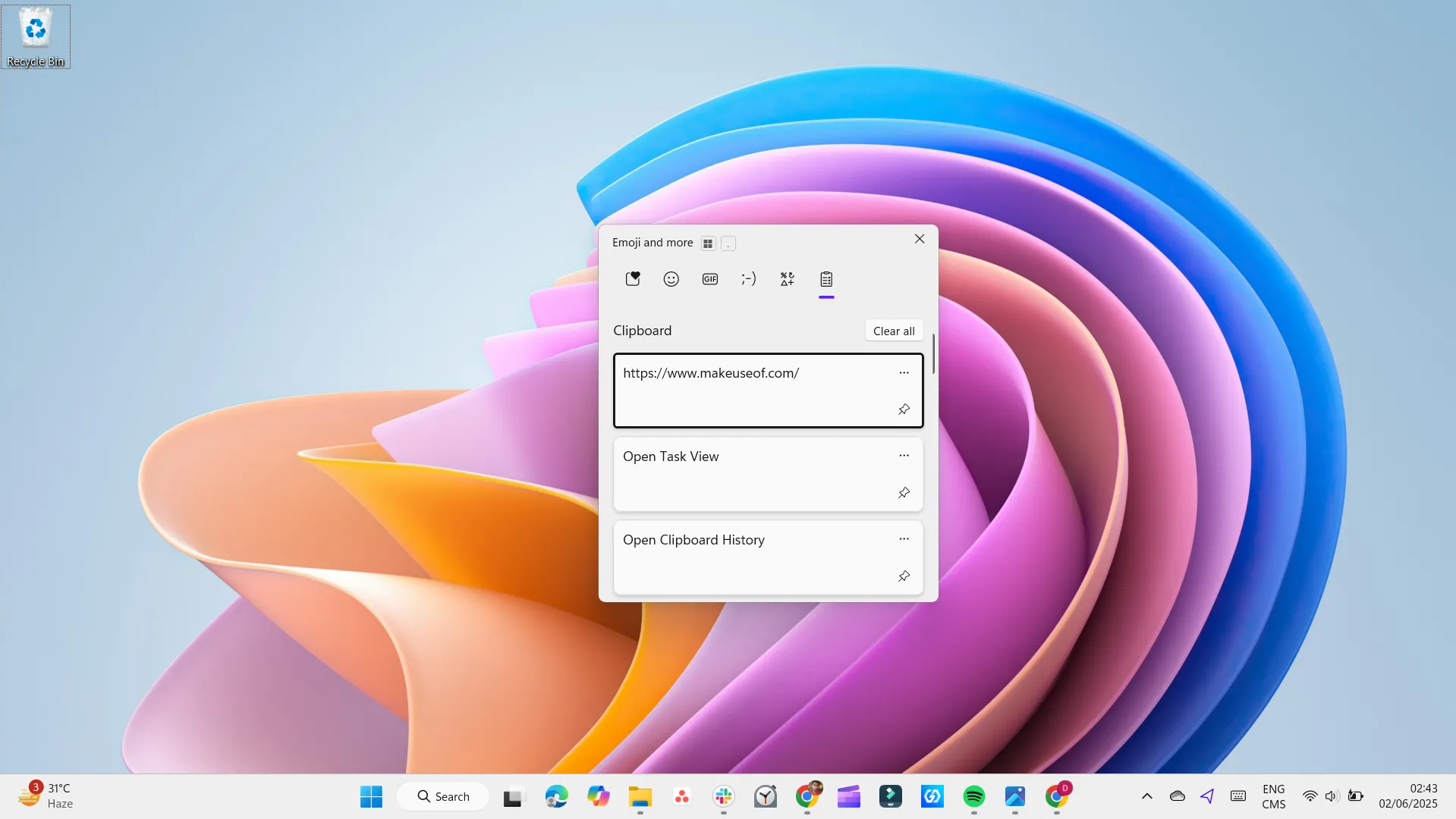Lịch sử Clipboard trong Windows hiển thị các mục đã sao chép gần đây bằng phím tắt Win V