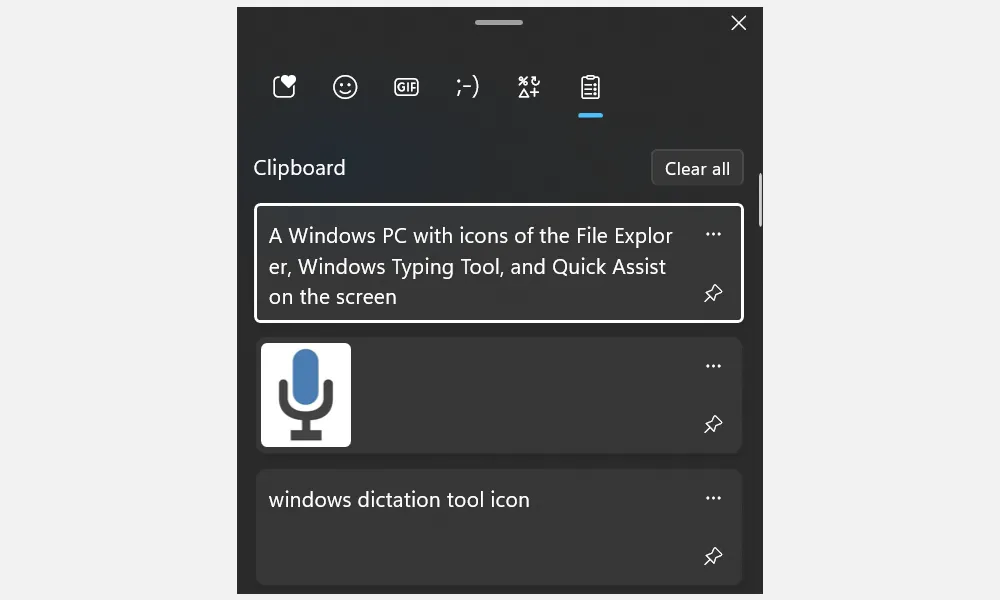 Lịch sử Clipboard Windows hiển thị các nội dung đã sao chép