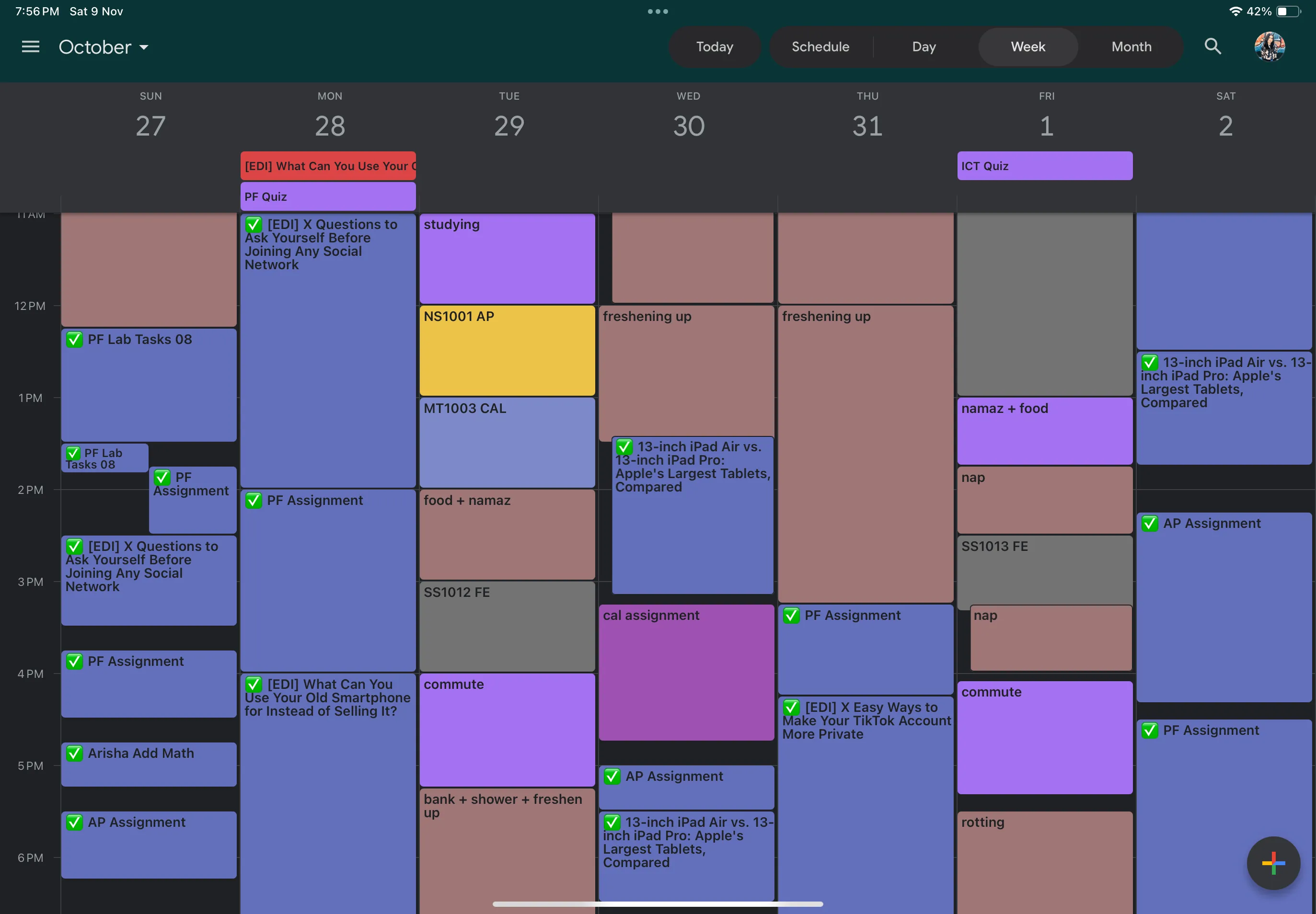 Lịch trình một tuần được lên kế hoạch chi tiết trên Google Calendar