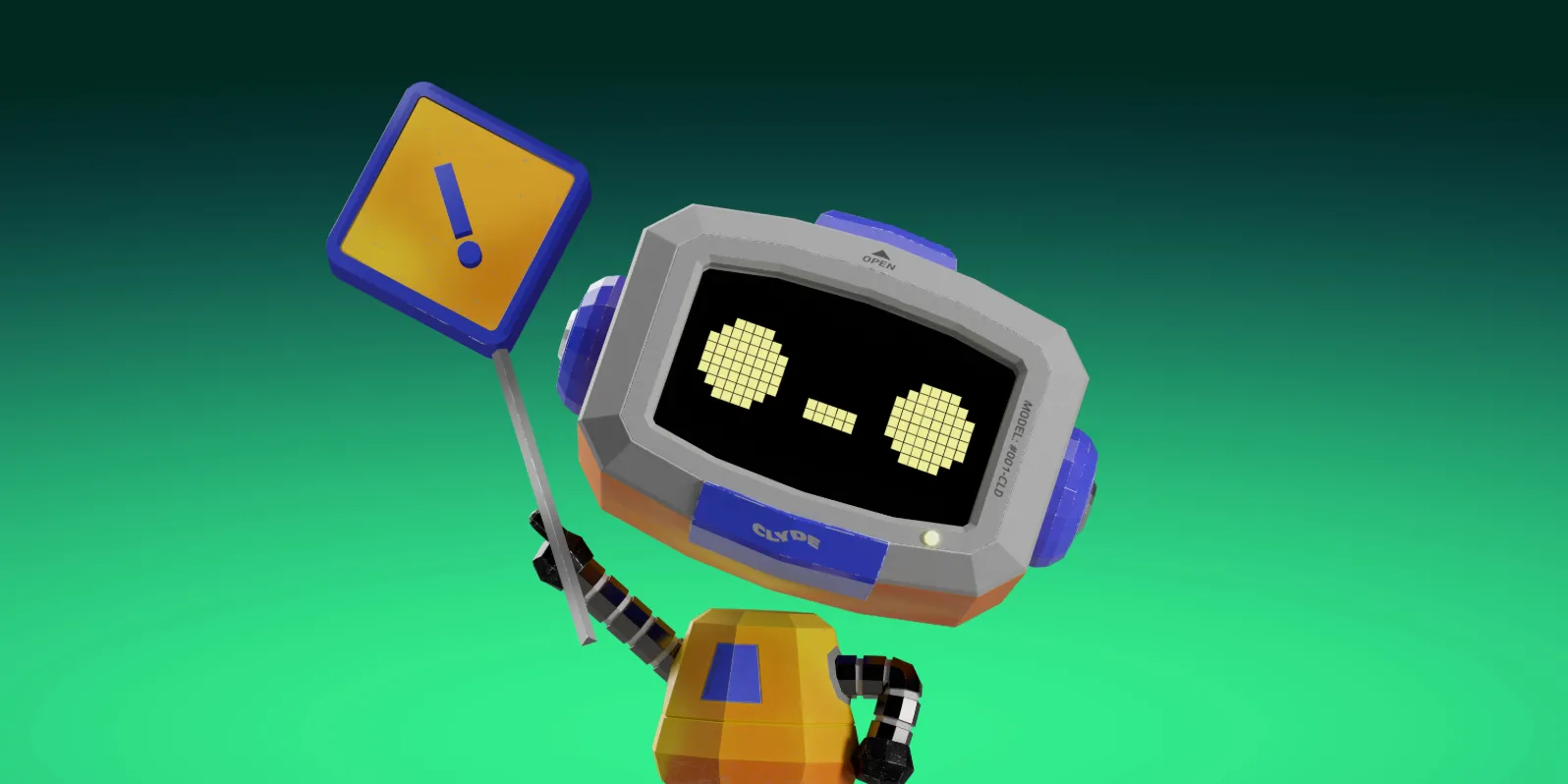 Linh vật robot của Discord cầm biển báo an toàn, tượng trưng cho tính năng bảo mật mới và sáng kiến an toàn của Discord