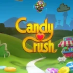 Logo Candy Crush Saga trên nền xanh lá vui nhộn