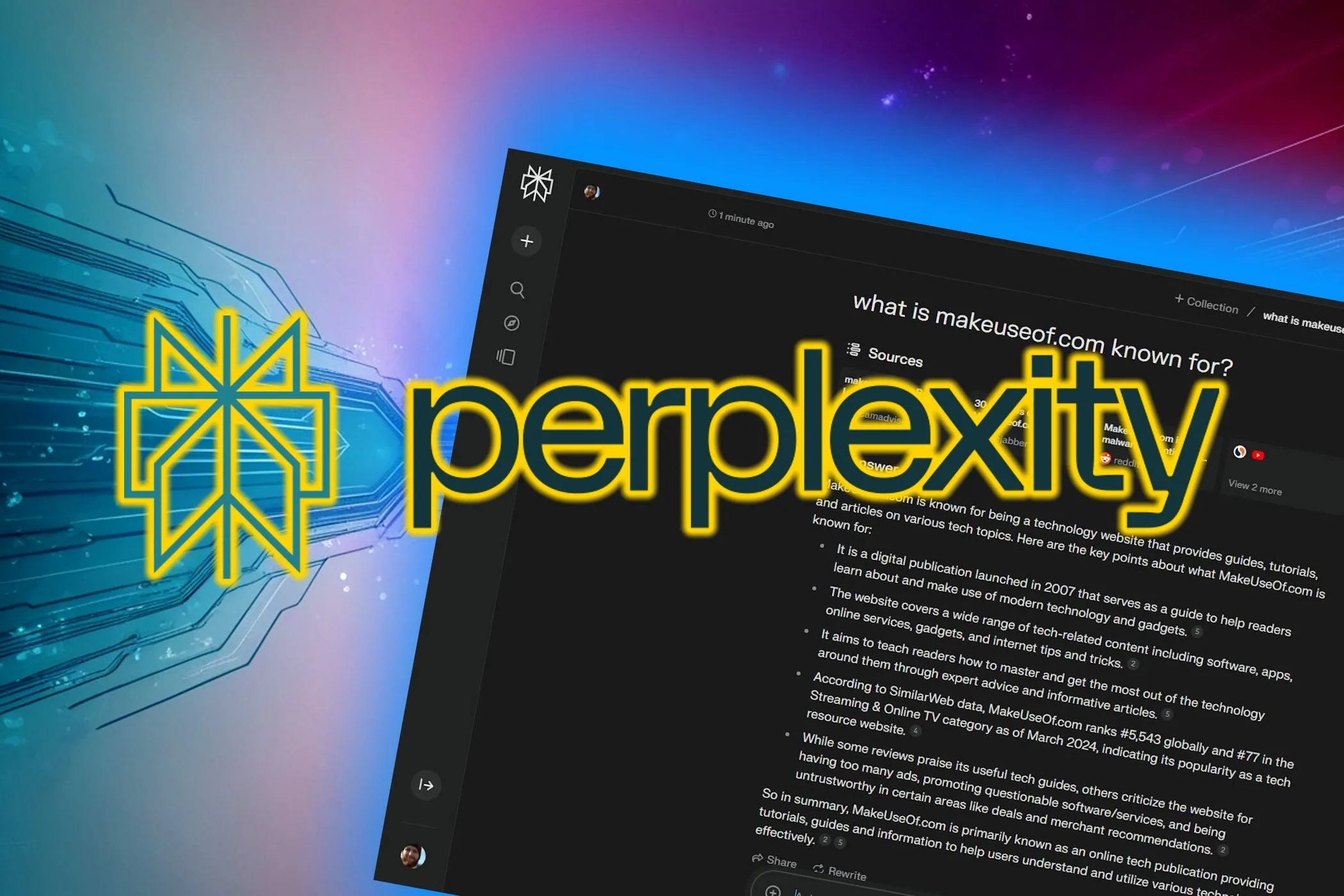 Logo Perplexity nổi bật trên nền giao diện ứng dụng Perplexity Assistant đầy màu sắc