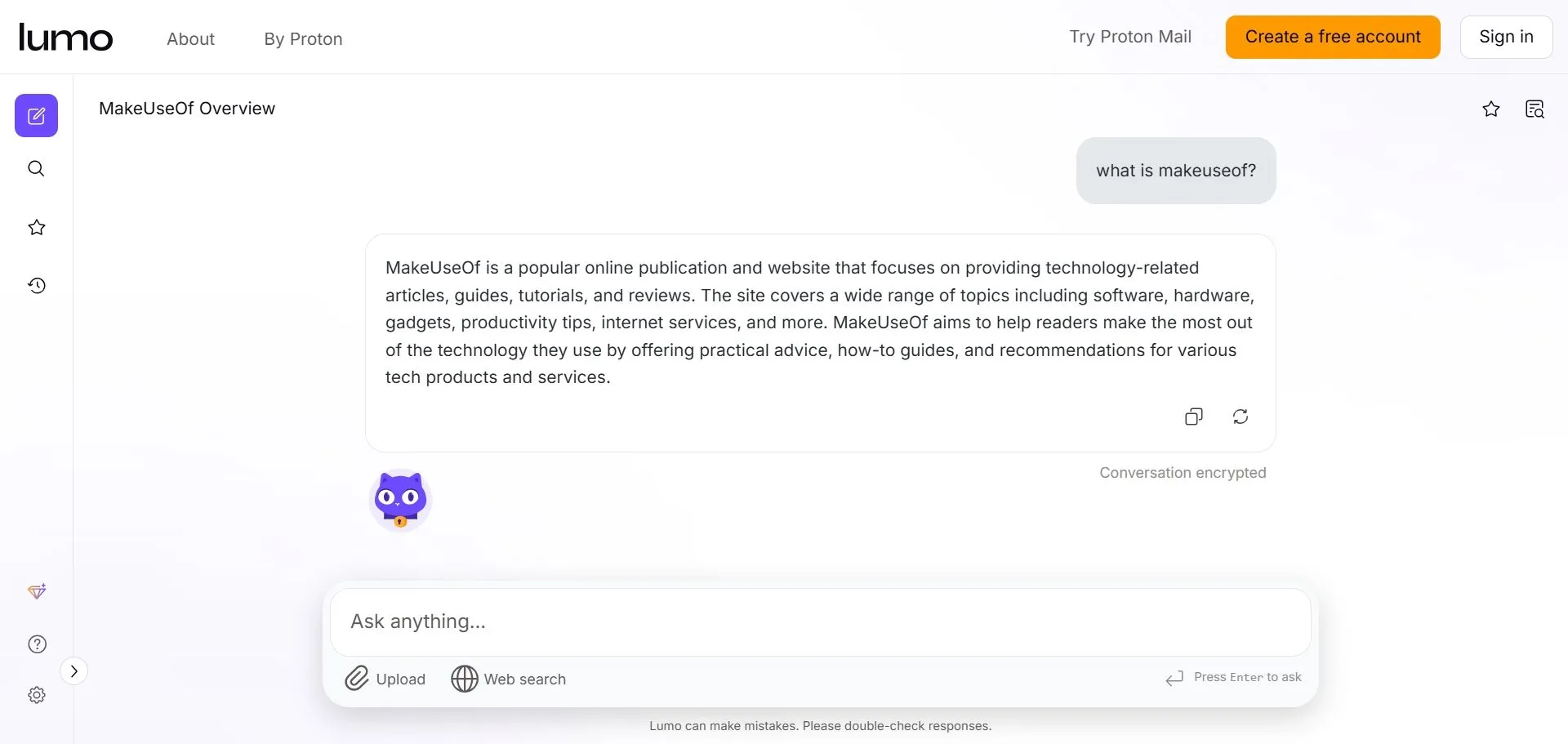 Lumo AI từ Proton, chatbot tập trung vào quyền riêng tư, thể hiện các tính năng bảo mật dữ liệu tiên tiến.