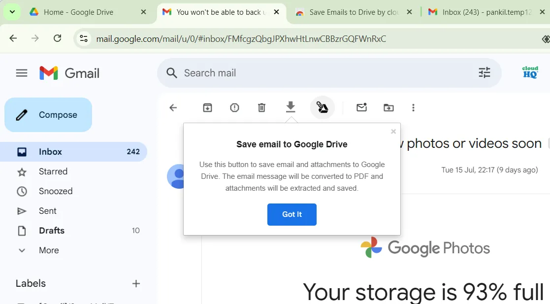 Lưu email từ Gmail vào Google Drive bằng tiện ích mở rộng