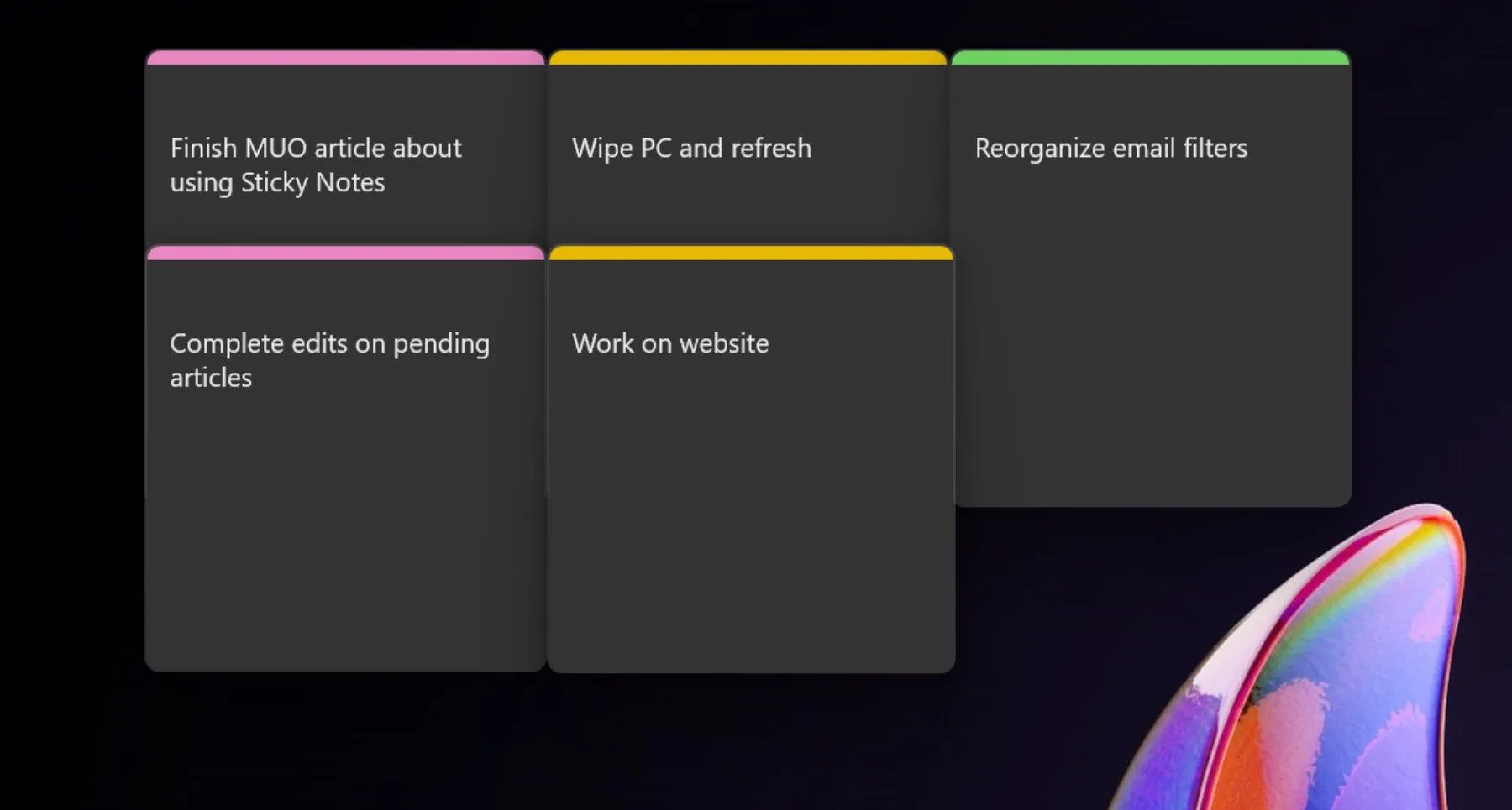 Mã hóa công việc theo mức độ ưu tiên bằng màu sắc trên Sticky Notes Windows 11
