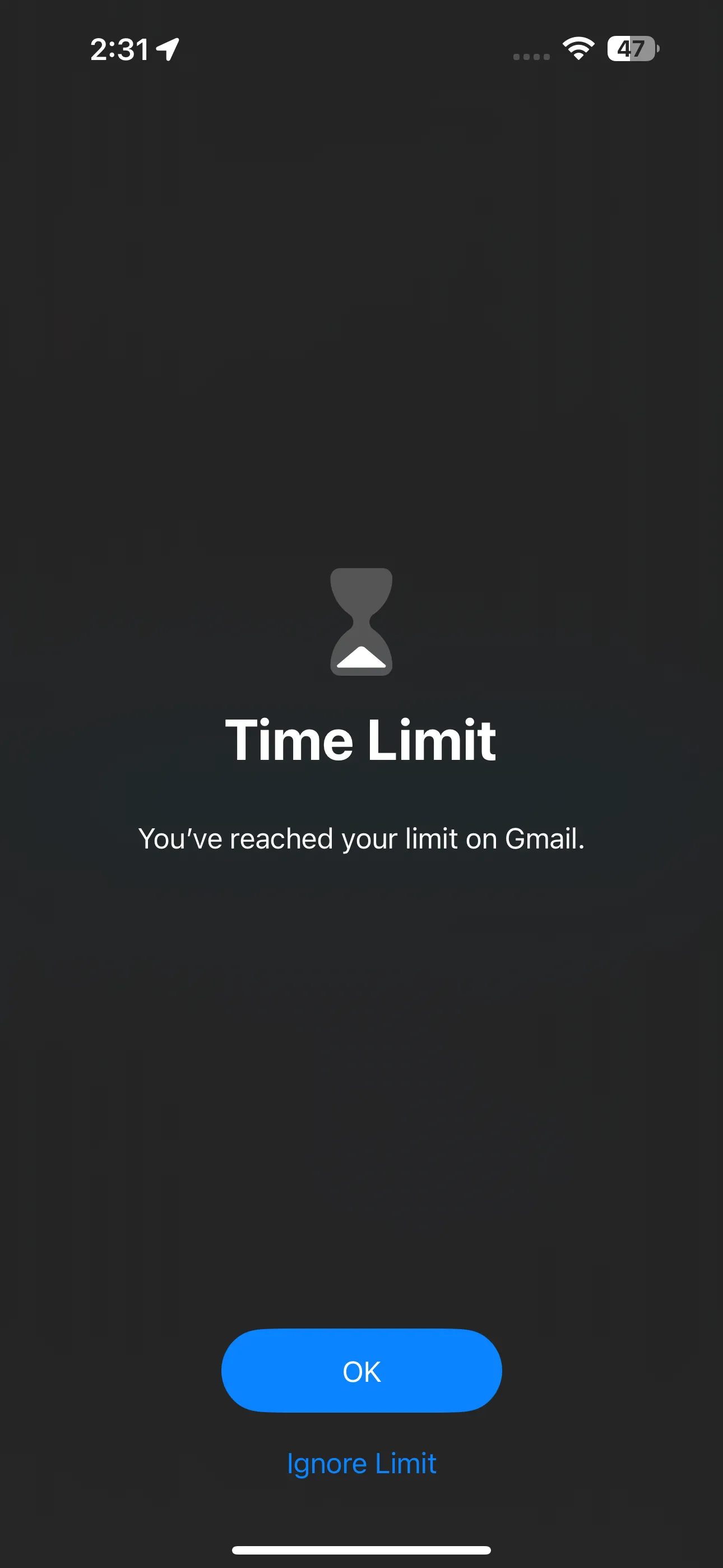Màn hình &quot;Bạn đã đạt giới hạn trên Gmail&quot; trên iPhone
