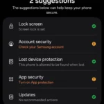 Màn hình Cài đặt Bảo mật và quyền riêng tư trên điện thoại Samsung Galaxy, hiển thị tùy chọn Bảo vệ thiết bị bị mất.