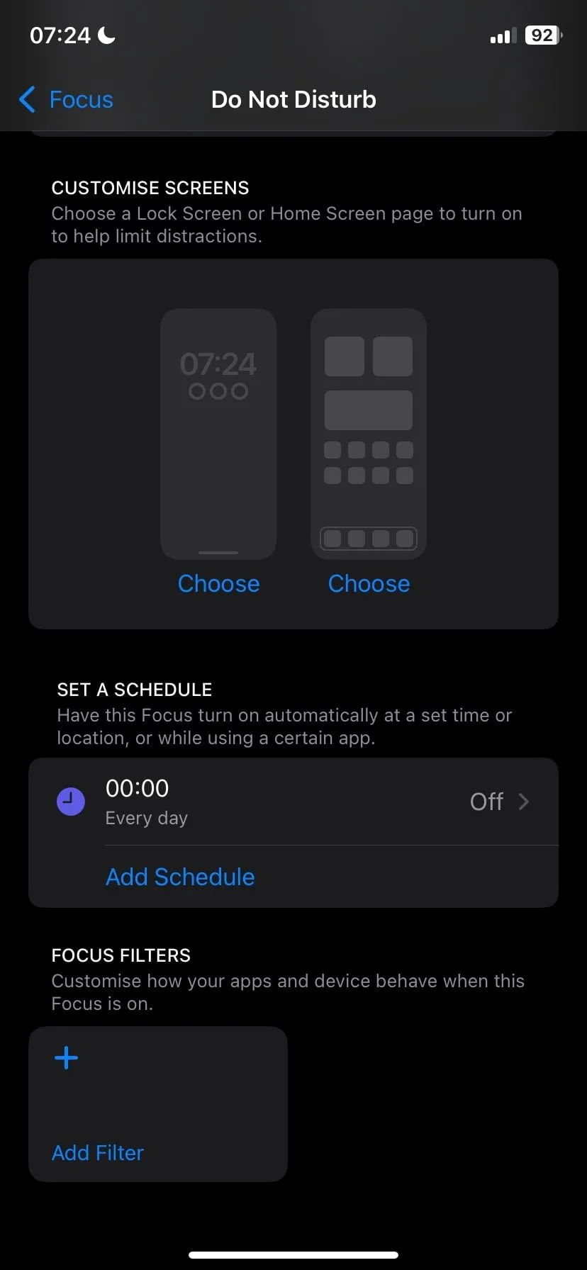 Màn hình cài đặt chế độ Không làm phiền (Do Not Disturb) trên iPhone, hiển thị tùy chọn &quot;Đặt lịch trình&quot; (Set a Schedule).