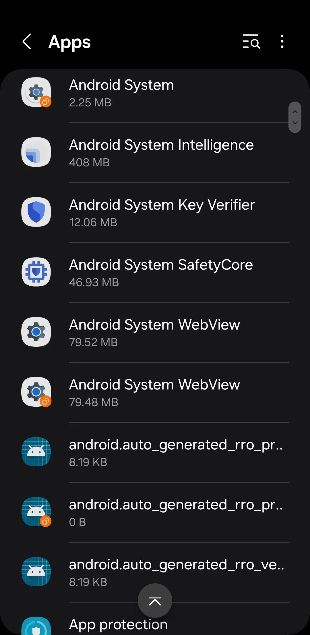 Màn hình cài đặt &quot;Ứng dụng&quot; trên điện thoại Android, nơi quản lý ứng dụng hệ thống.