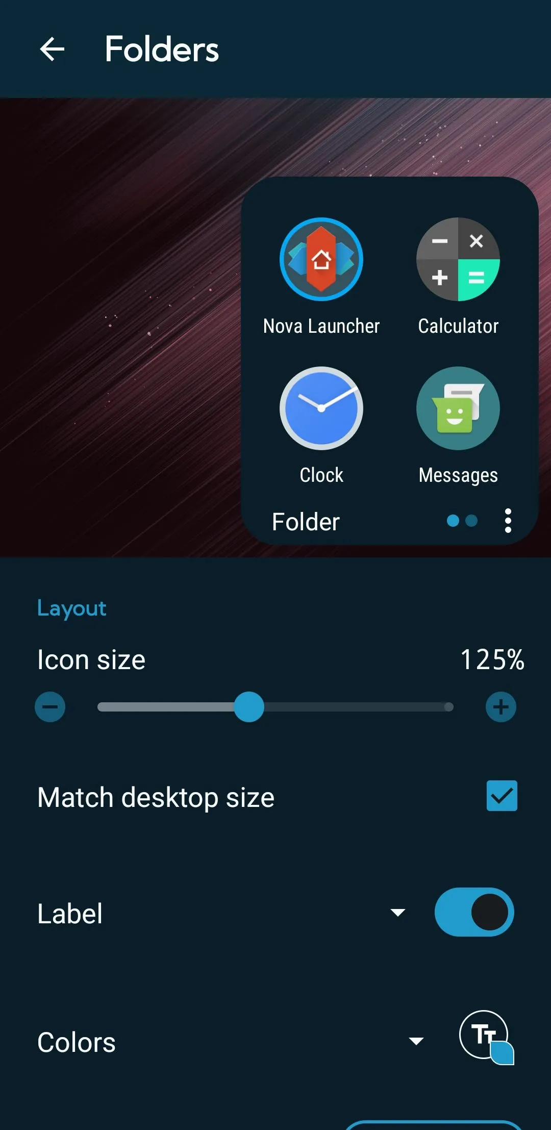 Màn hình chính Android với Nova Launcher hiển thị tùy chỉnh biểu tượng thư mục và giao diện người dùng.