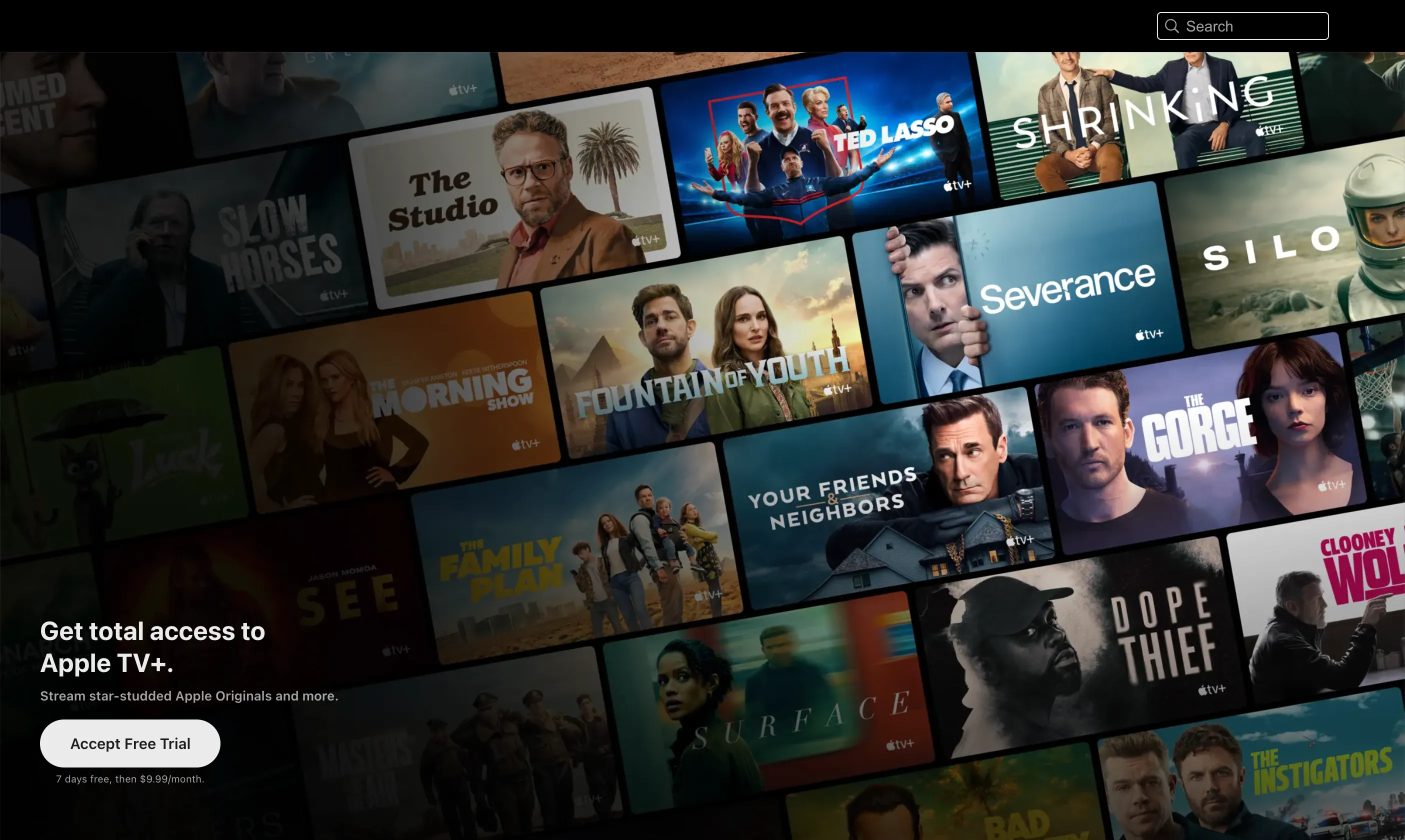 Màn hình chính Apple TV+ giới thiệu các bộ phim và chương trình độc quyền chất lượng cao
