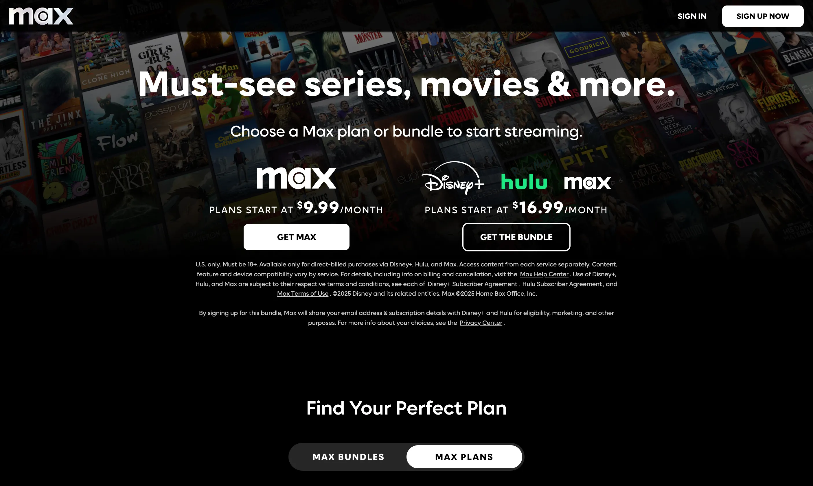 Màn hình chính HBO Max hiển thị các gói dịch vụ và tùy chọn đăng ký