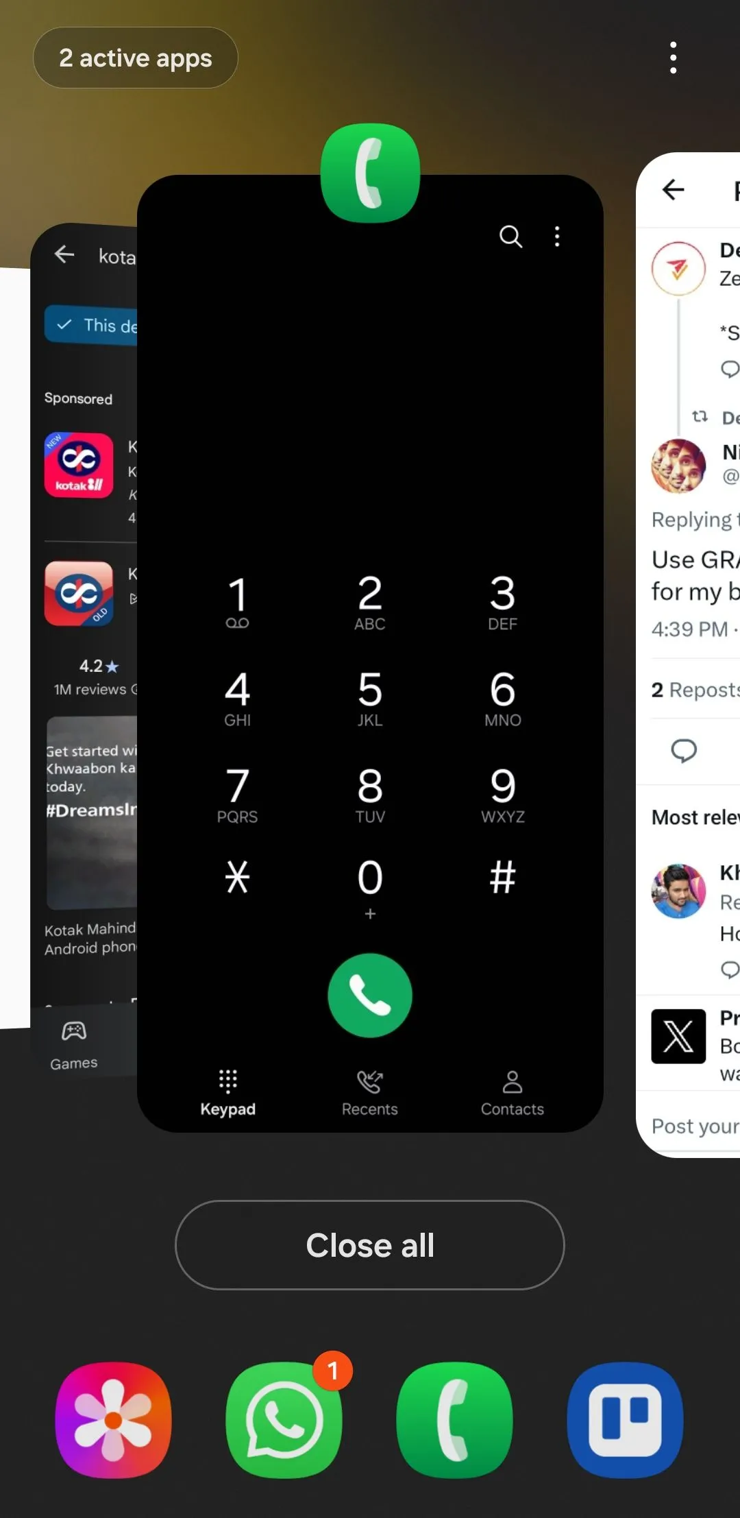 Màn hình đa nhiệm trên Android, hiển thị tùy chọn ghim ứng dụng để giới hạn truy cập cho người dùng khác.