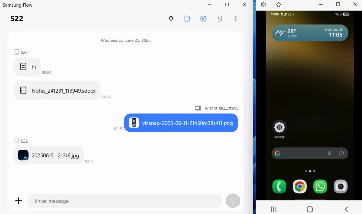 Màn hình điện thoại Galaxy được phản chiếu lên máy tính PC qua Samsung Flow Smart View