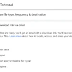 Màn hình giao diện Google Takeout với tùy chọn xuất dữ liệu email Gmail