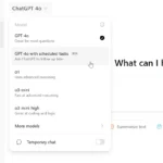 Màn hình giao diện tính năng ChatGPT Tasks hiển thị biểu tượng đồng hồ hẹn giờ và các nhắc nhở đã được lên lịch, minh họa cho khả năng quản lý công việc và học tập.