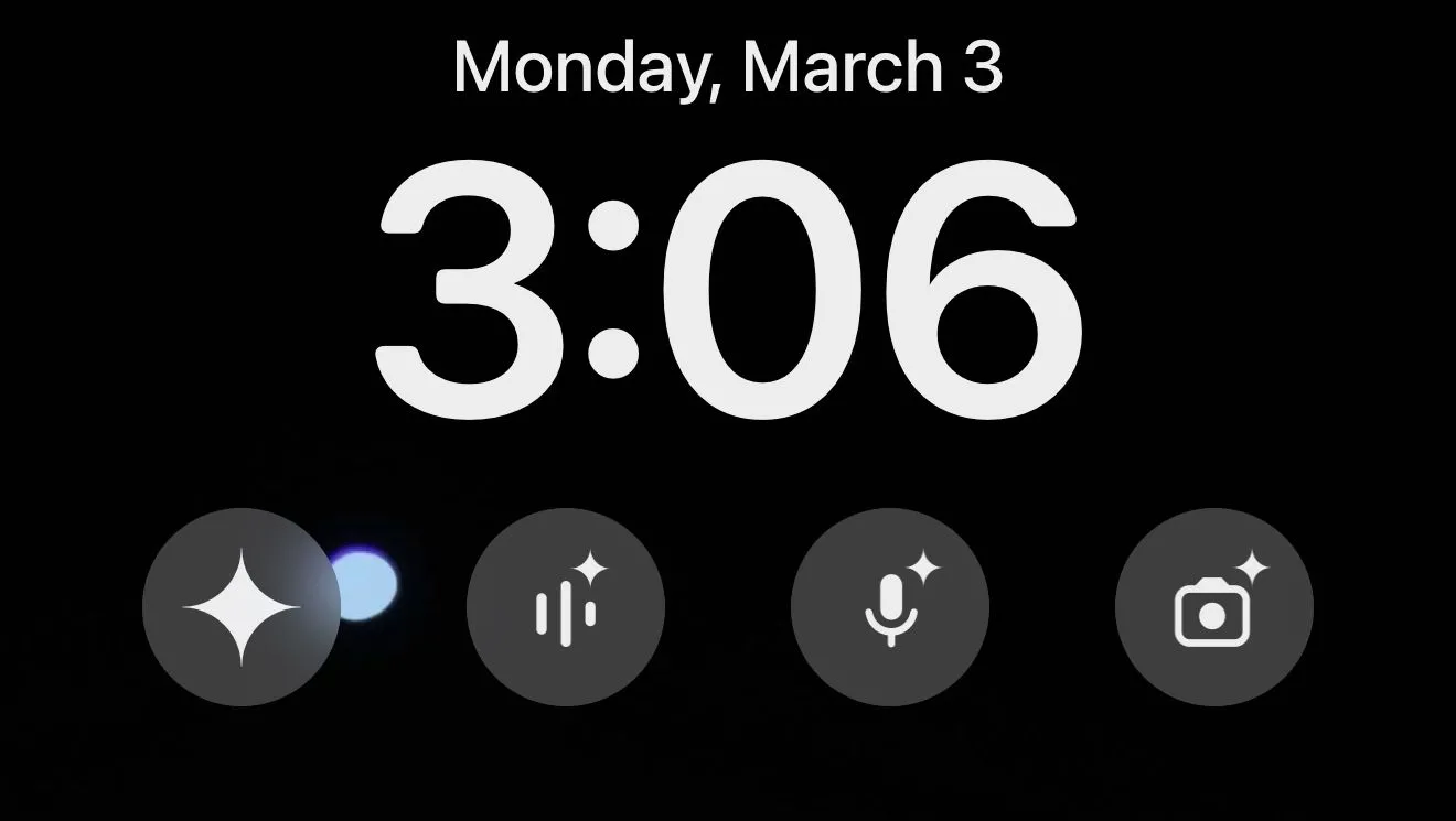 Màn hình khóa iPhone hiển thị các widget truy cập nhanh Google Gemini