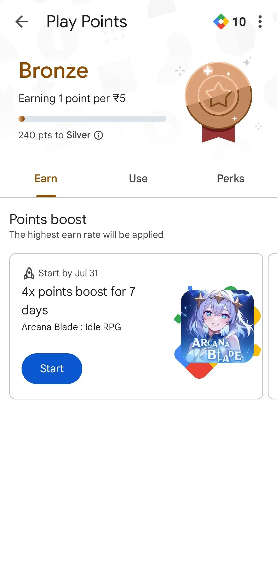 Màn hình kiếm điểm thưởng Google Play Points trong ứng dụng Google Play Store