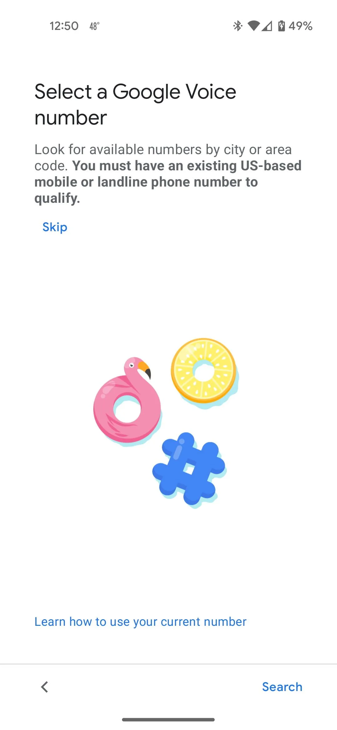 Màn hình lựa chọn số điện thoại Google Voice miễn phí, hiển thị các tùy chọn số khả dụng