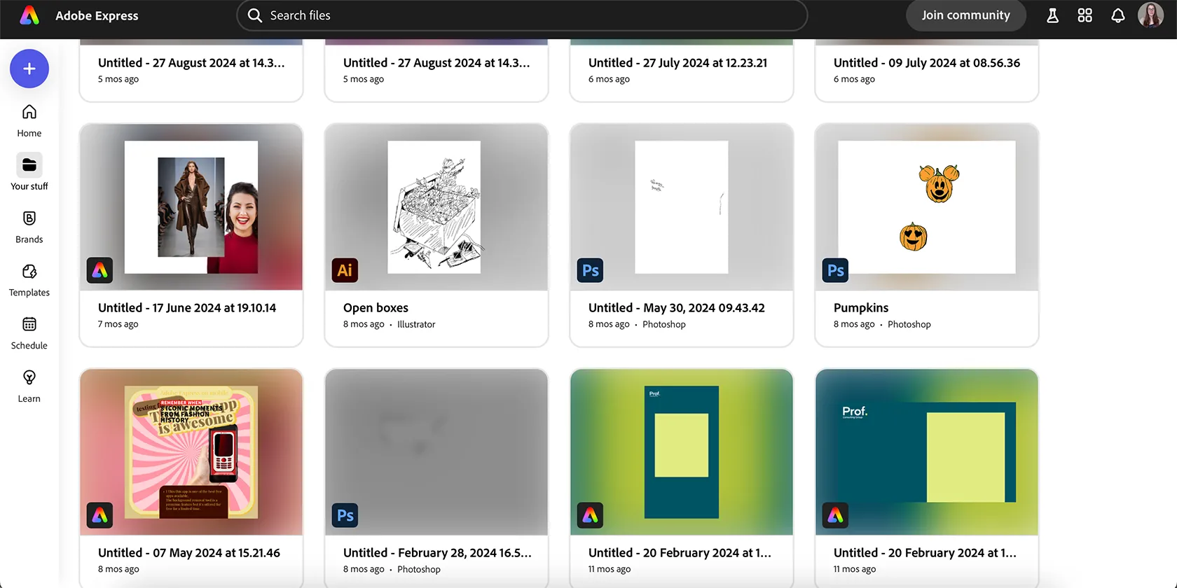 Màn hình minh họa khả năng tích hợp và đồng bộ liền mạch các tệp từ Adobe Creative Cloud vào Adobe Express