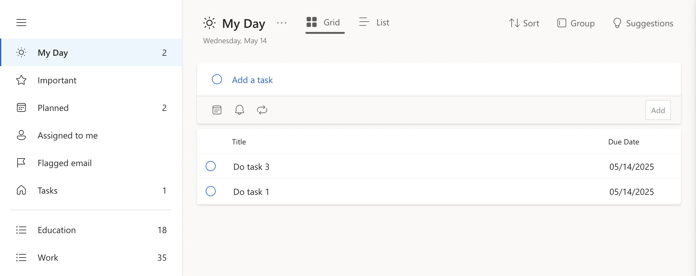 Màn hình 'My Day' của Microsoft To Do, tập trung vào các nhiệm vụ trong ngày.