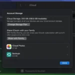 Màn hình quản lý dung lượng tài khoản iCloud trên macOS, hiển thị các ứng dụng đang sử dụng không gian lưu trữ