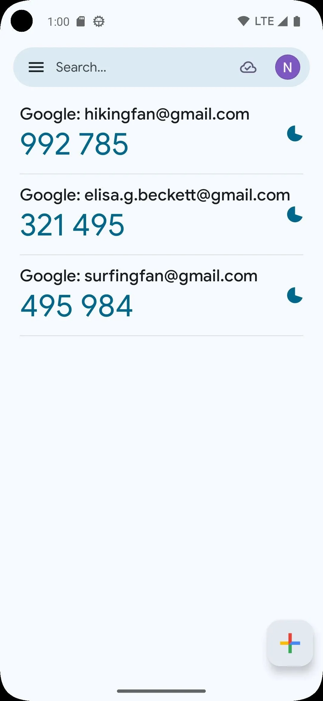 Màn hình ứng dụng Google Authenticator hiển thị mã xác thực hai yếu tố (OTP) đang đếm ngược thời gian