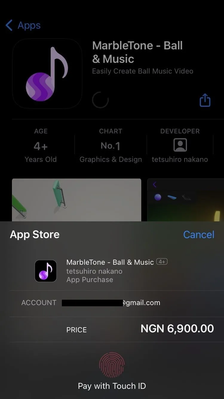 Màn hình xác nhận thanh toán trên App Store, yêu cầu xác thực bằng Face ID hoặc Touch ID để hoàn tất giao dịch