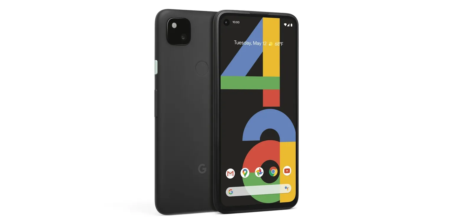Mặt trước và mặt sau điện thoại Google Pixel 4a với thiết kế nhỏ gọn