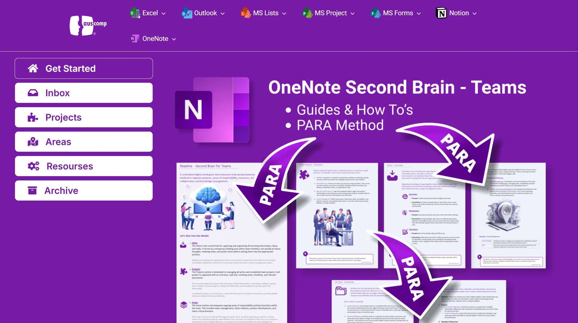 Mẫu template OneNote &quot;Second Brain&quot; từ Auscomp giúp tổ chức thông tin hiệu quả