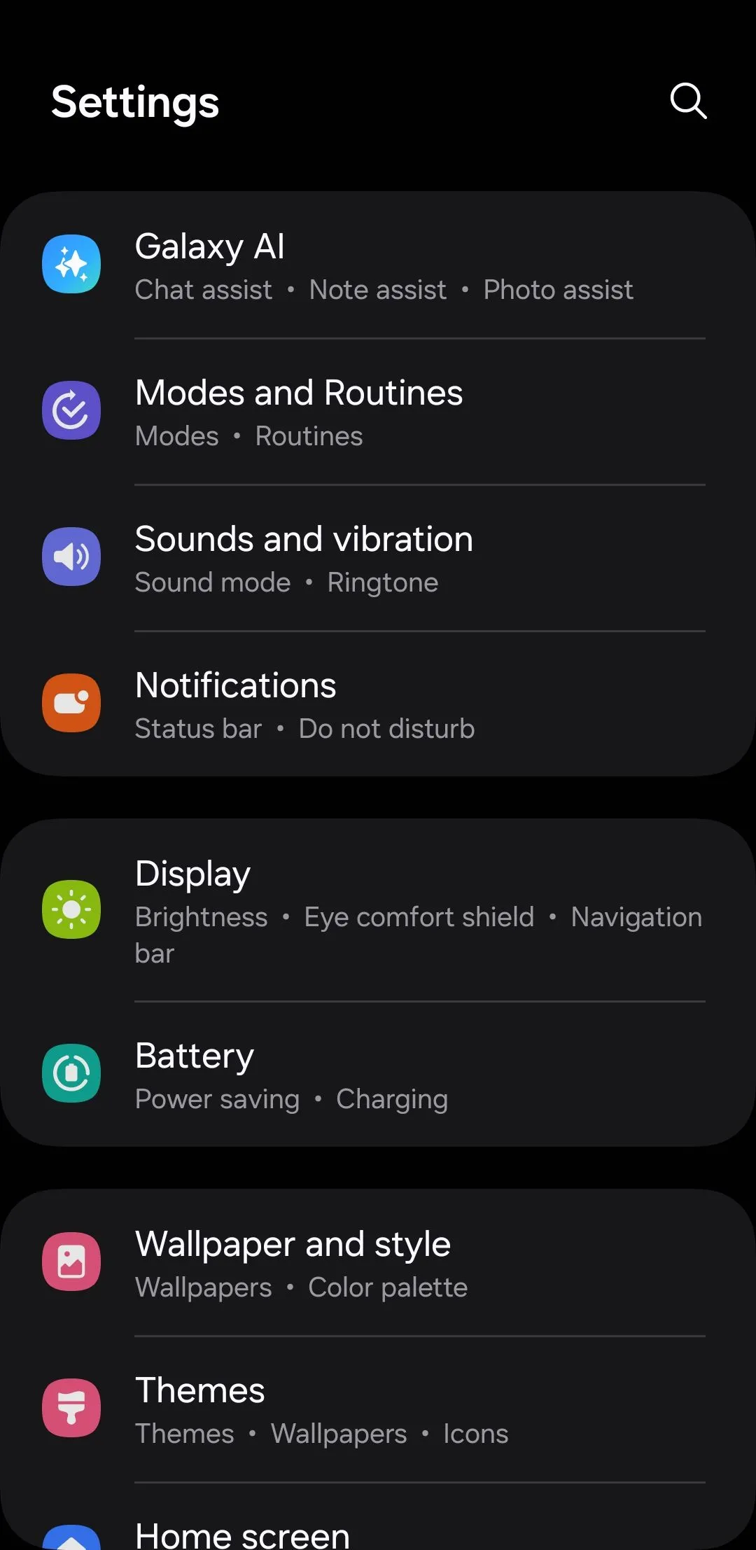 Menu Âm thanh và Rung trên điện thoại Samsung Galaxy