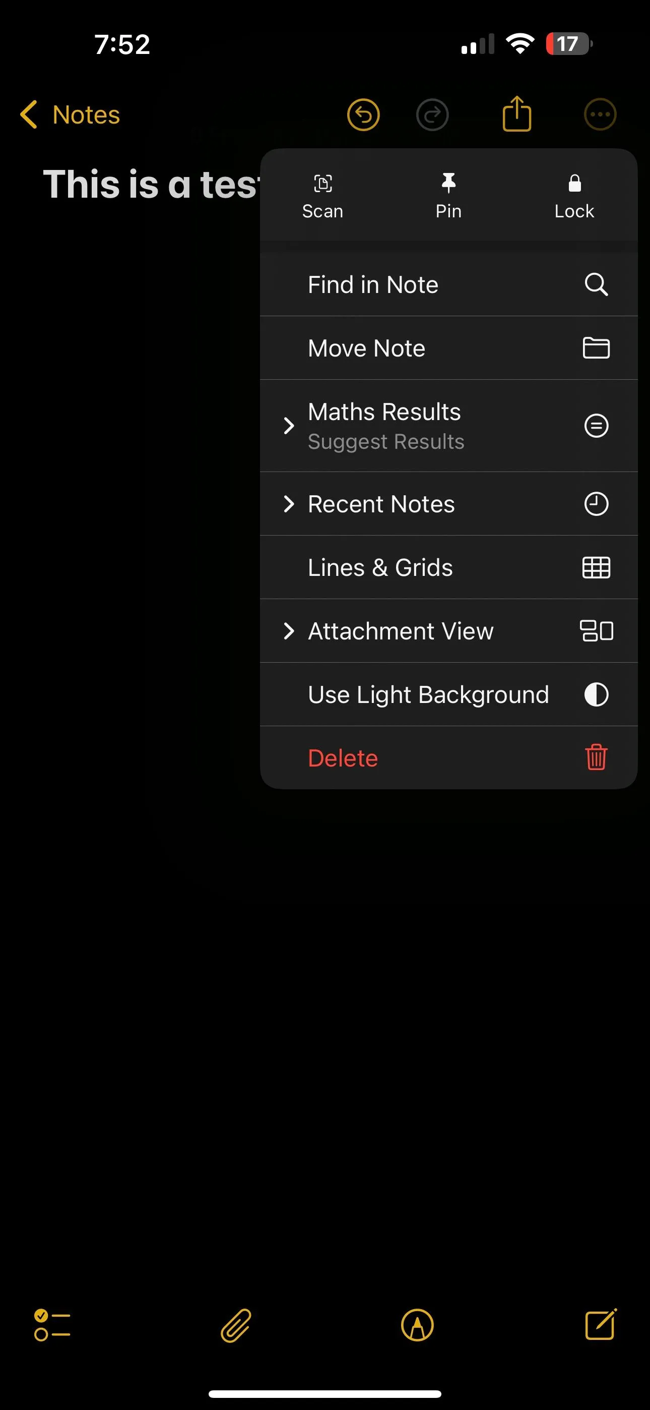 Menu ba chấm iOS 18 Ghi chú hiển thị tùy chọn "Ghi chú Gần đây"
