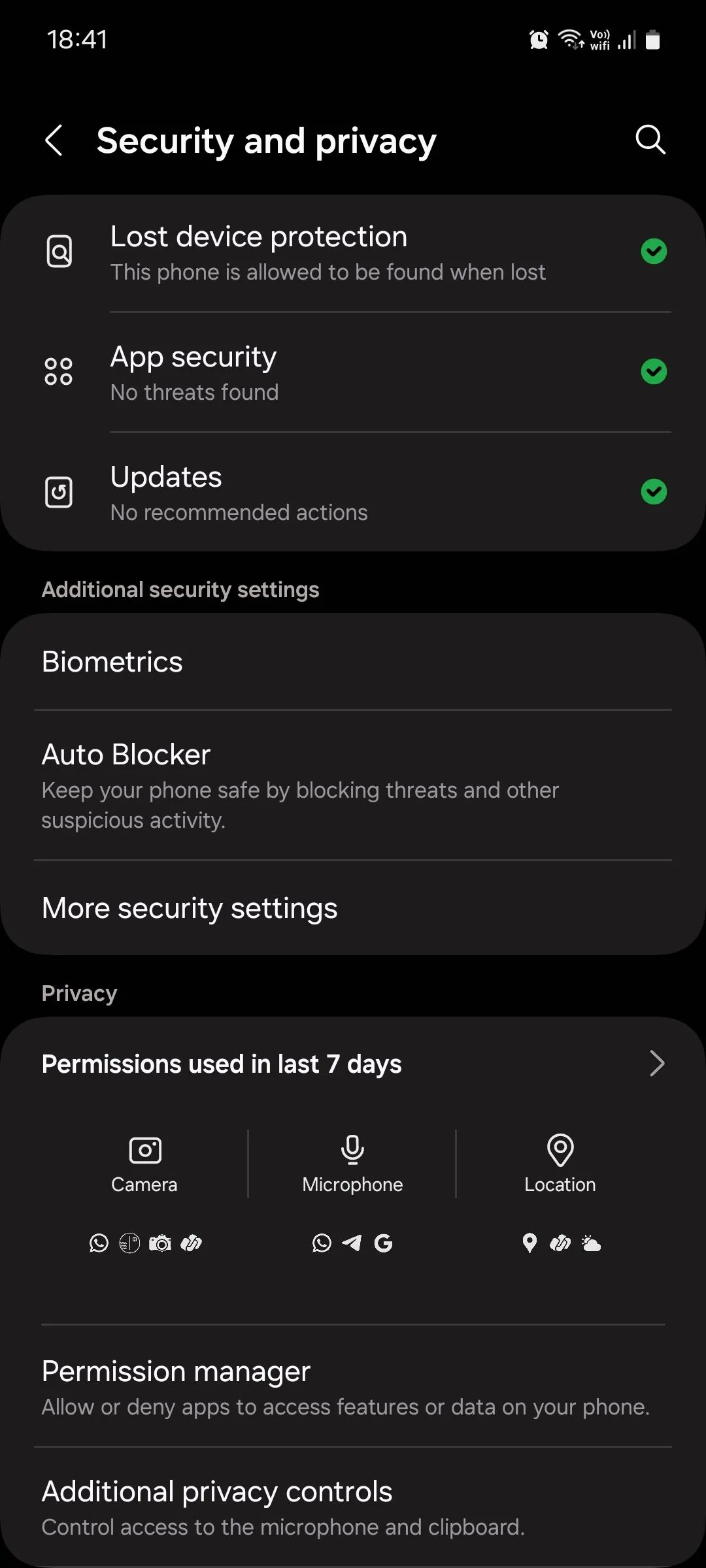 Menu Bảo mật và quyền riêng tư trong Samsung One UI để kích hoạt Auto Blocker