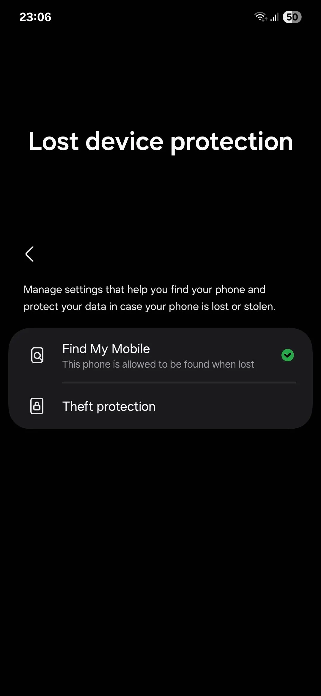 Menu cài đặt Bảo vệ thiết bị bị mất trên Samsung, bao gồm các tùy chọn chống trộm Android