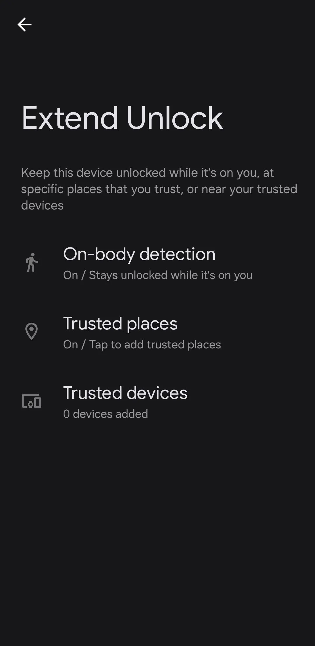 Menu cài đặt Mở khóa mở rộng (Smart Lock) trên điện thoại Android
