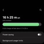 Menu cài đặt Pin trên điện thoại Samsung hiển thị tùy chọn "Giới hạn sử dụng nền".