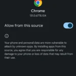 Menu "Cài đặt ứng dụng không xác định" trên Android cho Chrome
