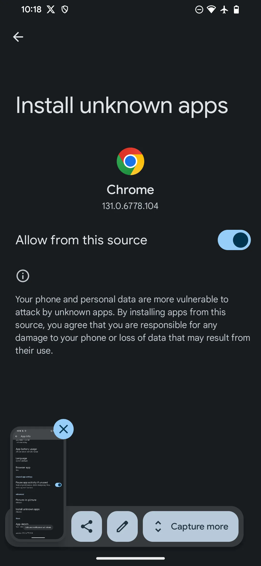 Menu "Cài đặt ứng dụng không xác định" trên Android cho Chrome