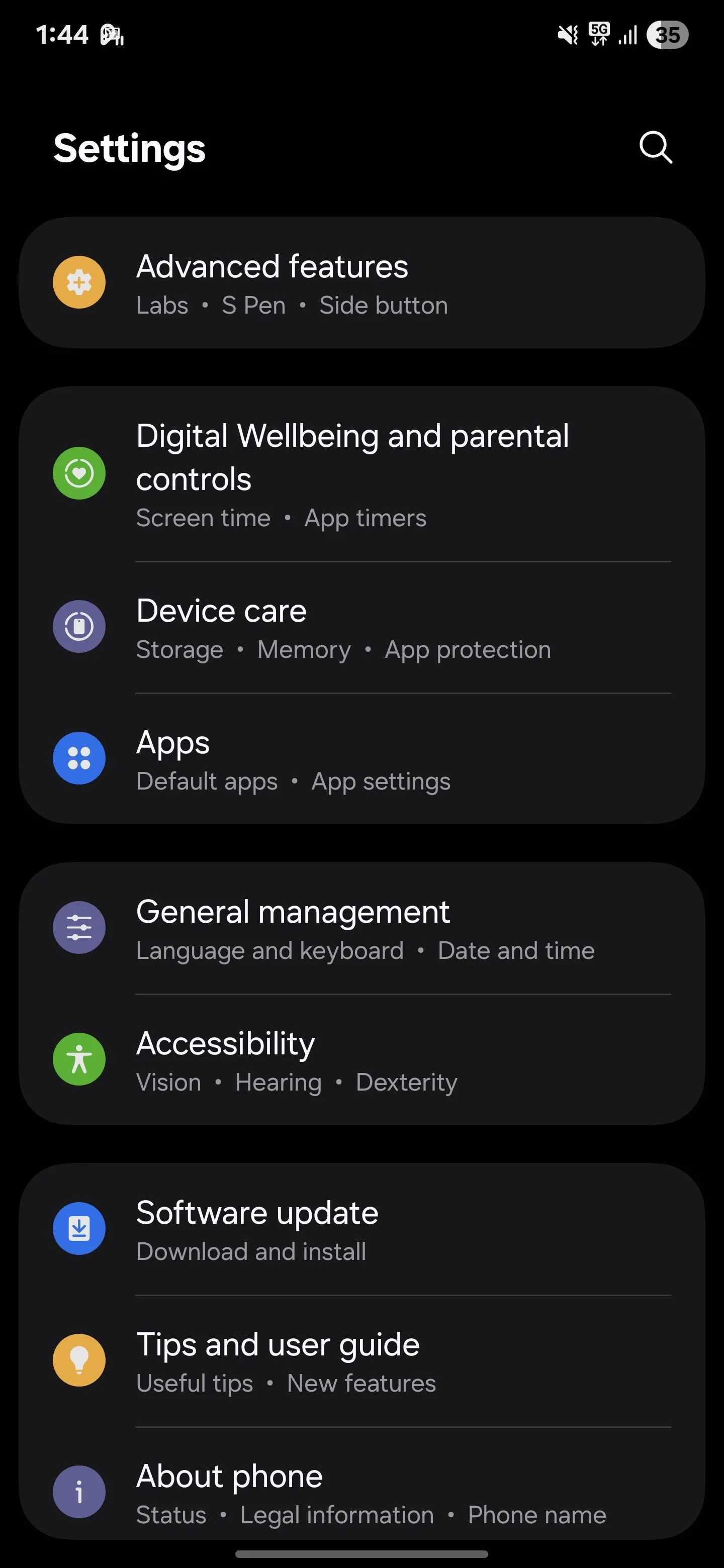 Menu Chăm sóc thiết bị trong cài đặt Samsung để quản lý bộ nhớ