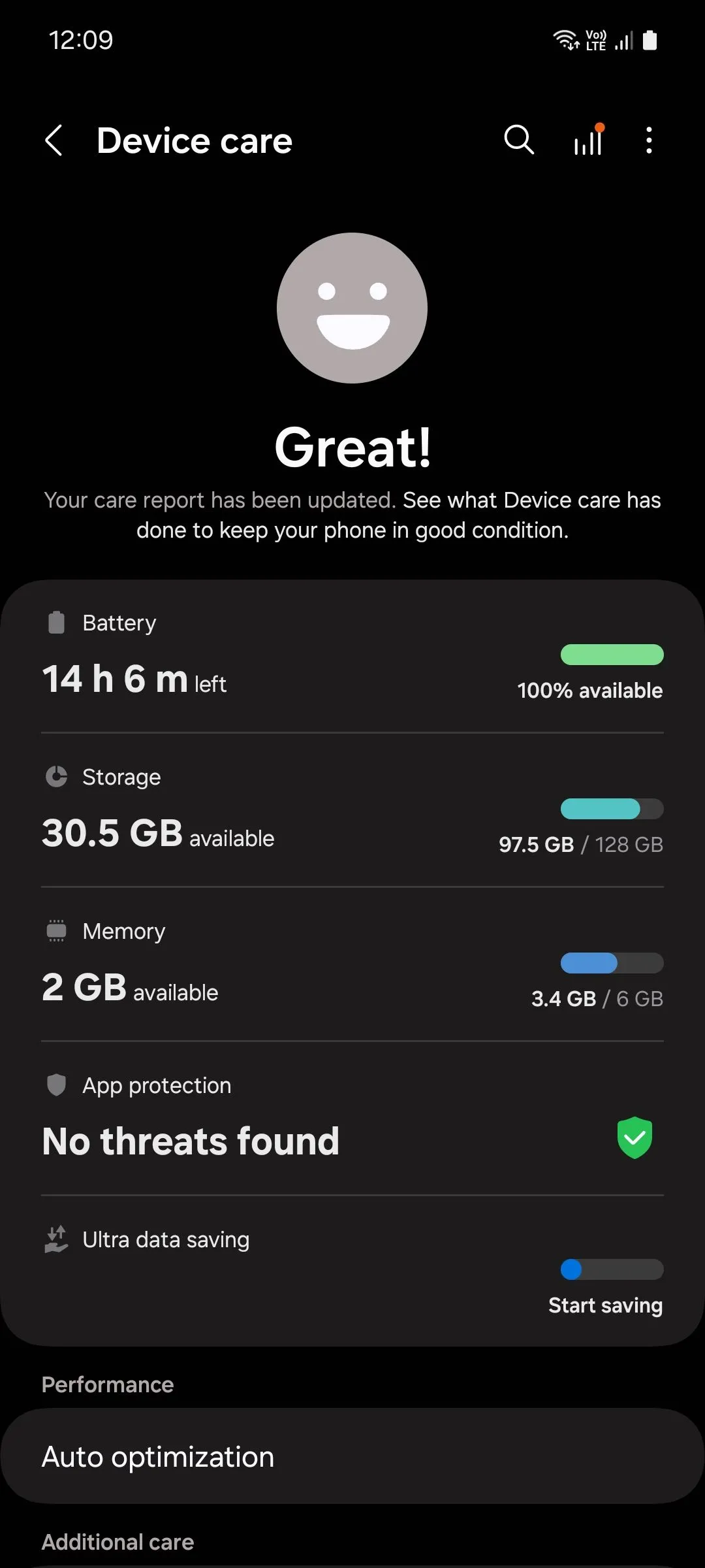 Menu Chăm sóc thiết bị và Bộ nhớ trên điện thoại Samsung