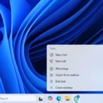 Menu chuột phải trên thanh tác vụ Windows 11 hiển thị tùy chọn "Kết thúc tác vụ" cho ứng dụng WhatsApp bị treo