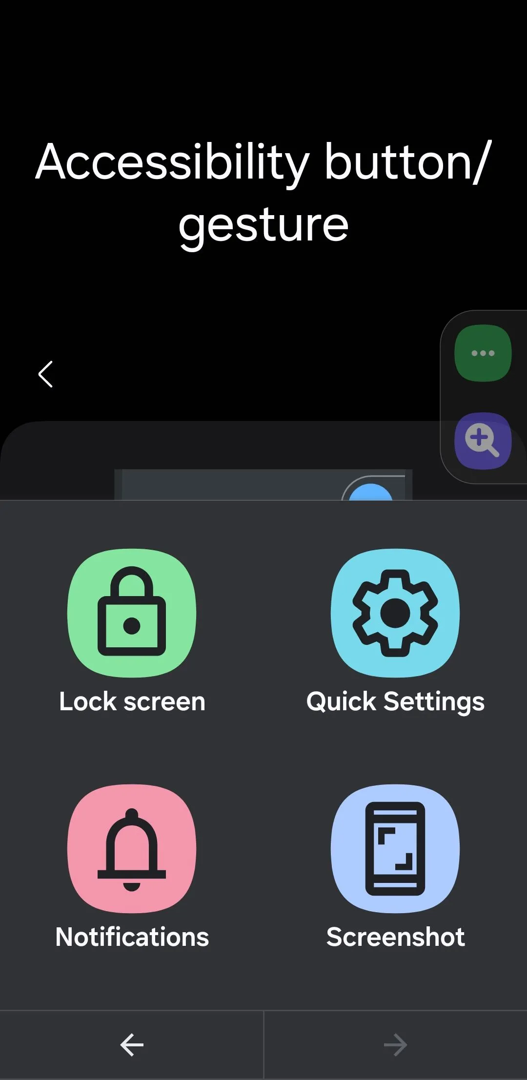 Menu lối tắt trợ năng Android với các tùy chọn truy cập nhanh