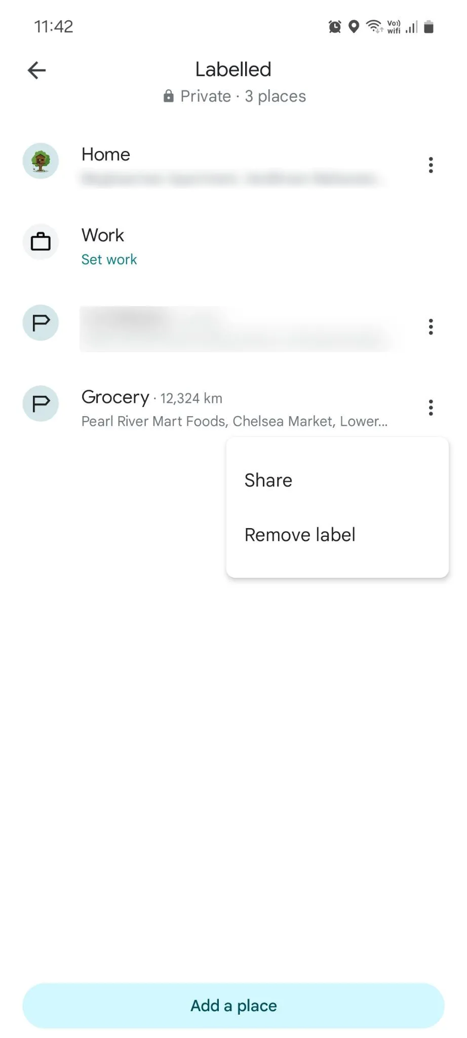 Menu quản lý các địa điểm đã gắn nhãn trong Google Maps