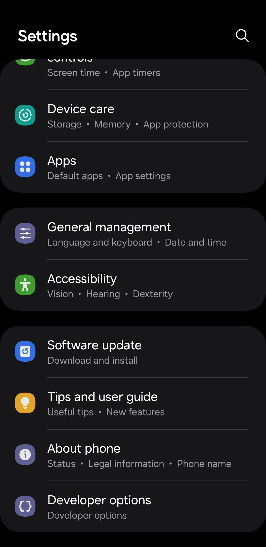Menu Quản lý chung trong cài đặt Android để kiểm tra bộ nhớ